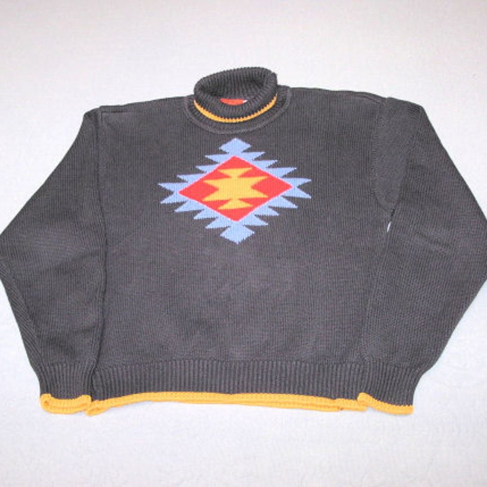 LIZ & CO. SWEATER, AZTEC INTARSIA TURTLENECK  MEDIUM,  LIZ CLAIBORNE, VINTAGE
